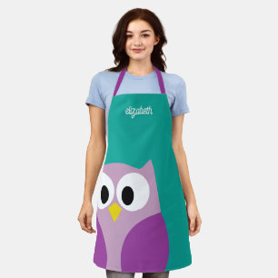 Cute Cartoon Owl with Big Eyes - Custom Name Apron