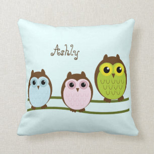 Cute Cartoon Owls Personalised Throw Pillow