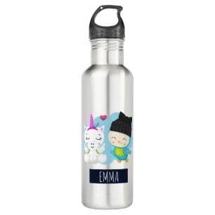 Cute Cartoon Pals -  Happy Unicorn & Bird 710 Ml Water Bottle