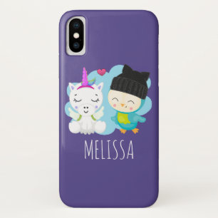 Cute Cartoon Pals -  Happy Unicorn & Bird iPhone X Case