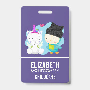 Cute Cartoon Pals - Happy Unicorn & Bird ID Badge