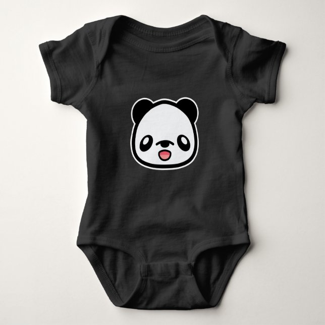 Cute Cartoon Panda Bear Face Baby Bodysuit (Front)