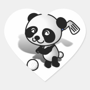 Cute Cartoon Panda Bear Golfing Heart Sticker