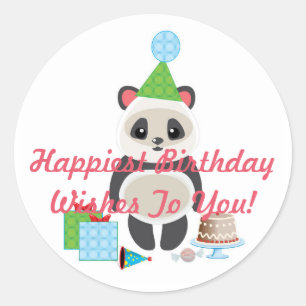 Cute Cartoon Panda Bear with Birthday Wishes Classic Round Sticker