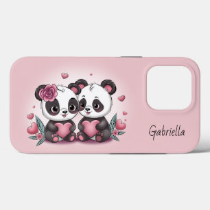 Cute Cartoon Panda Lovers Heart Valentine’s Day iPhone 13 Pro Case