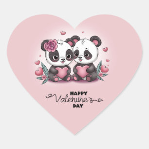 Cute Cartoon Panda Lovers Heart Valentine’s Day Sticker