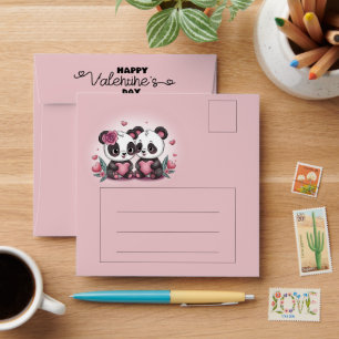 Cute Cartoon Panda Lovers Hearts Valentine’s Day Envelope