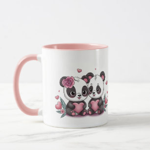 Cute Cartoon Panda Lovers Hearts Valentine’s Day Mug