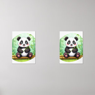 Cute Cartoon Panda on Bamboo Patch