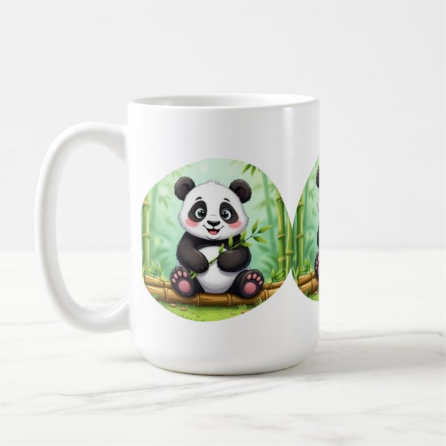 Cute Cartoon Panda on Bamboo Patch Coffee Mug (Left)