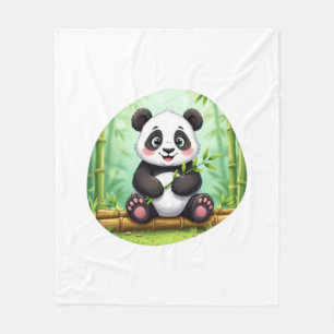 Cute Cartoon Panda on Bamboo Patch Fleece Blanket
