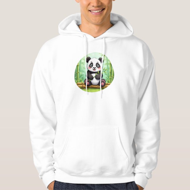 Cute Cartoon Panda on Bamboo Patch Hoodie (Front)