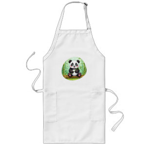 Cute Cartoon Panda on Bamboo Patch Long Apron