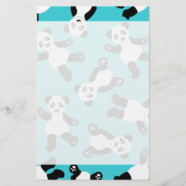 Cute Cartoon Panda Print - Blue Stationery (Front)