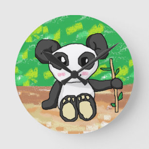 cute cartoon panda round clock