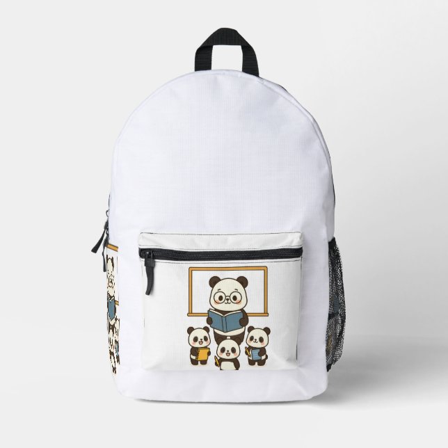 Cute Cartoon Panda Teacher and Students for School Printed Backpack (Front)