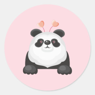 Cute Cartoon Panda w/Hearts Classic Round Sticker