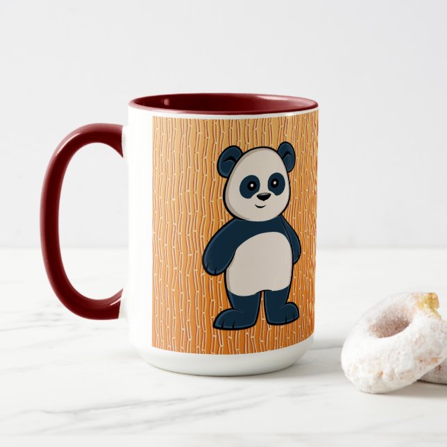 Cute Cartoon Panda with Bamboo Mug (With Donut)