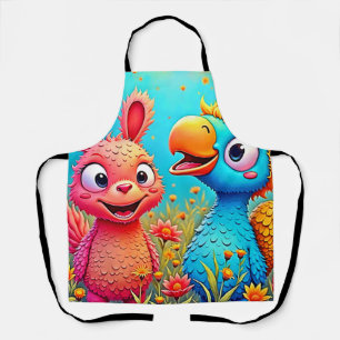 Cute Cartoon Parrot Bunny Art Apron