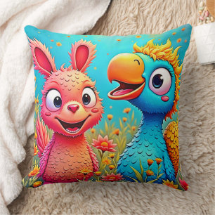 Cute Cartoon Parrot Bunny Art Cushion