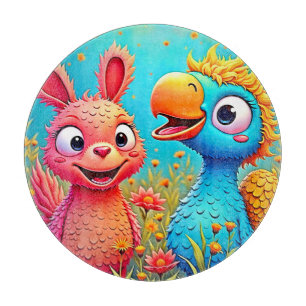 Cute Cartoon Parrot Bunny Art Cutting Board