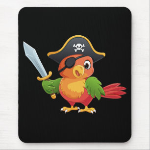 Cute cartoon parrot pirate mouse mat
