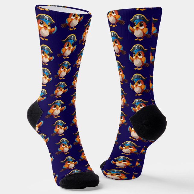 Cute cartoon parrot pirate socks (Angled)