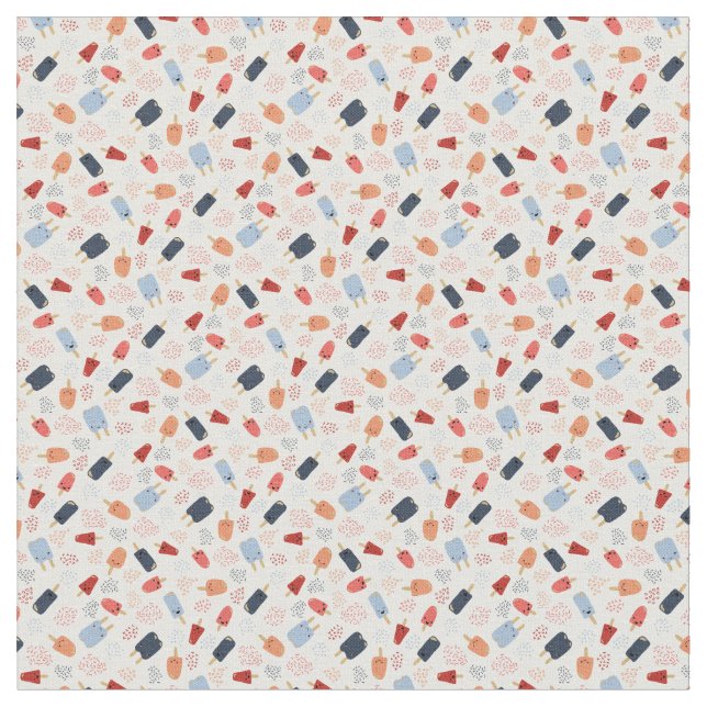 Cute Cartoon Party Popsicles and Confetti Fabric (Close Up)