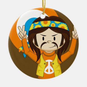 Cute Cartoon Peace Hippie Ceramic Tree Decoration