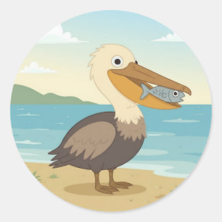 Cute Cartoon Pelican, sea bird Classic Round Sticker