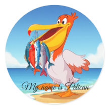 Cute Cartoon Pelican with Fish Sticker