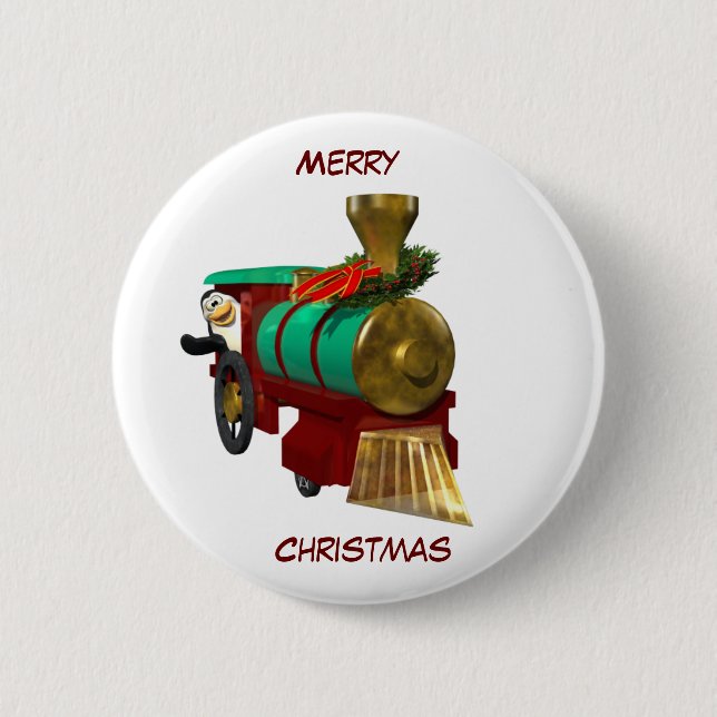 Cute Cartoon Penguin and Christmas Train 6 Cm Round Badge (Front)