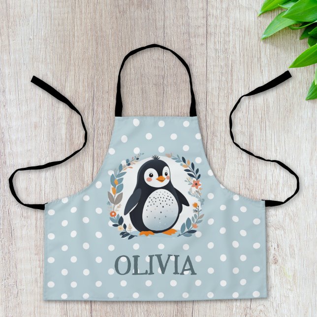 Cute Cartoon Penguin and Flowers  Apron (Creator Uploaded)