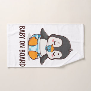 Cute Cartoon Penguin "Baby on Board" Car Decal Hand Towel