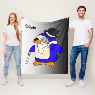 Cute cartoon penguin black and white fleece blanket