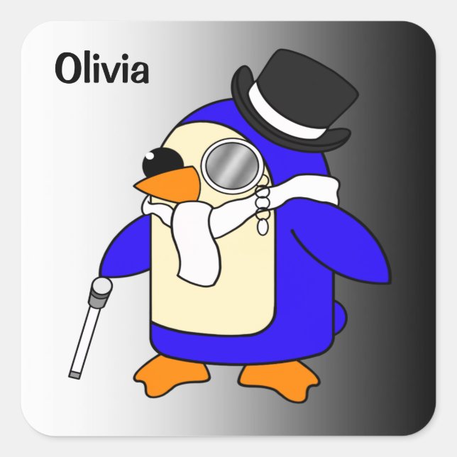 Cute cartoon penguin black and white square sticker (Front)