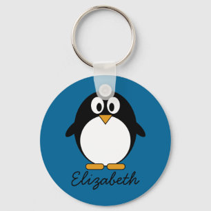 cute cartoon penguin blue background key ring