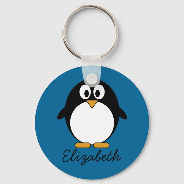 cute cartoon penguin blue background key ring (Front)