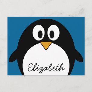 cute cartoon penguin blue background postcard