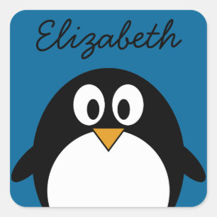 cute cartoon penguin blue background square sticker