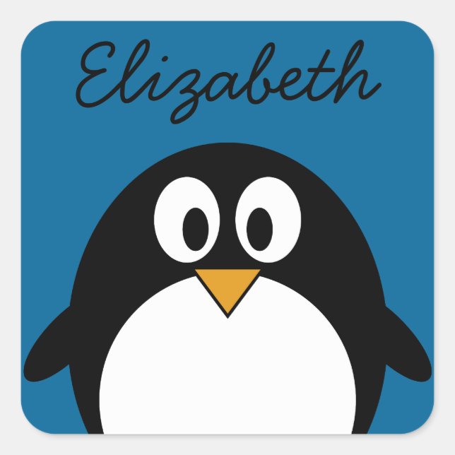 cute cartoon penguin blue background square sticker (Front)