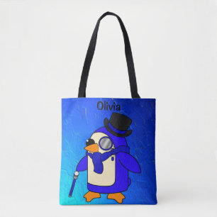 Cute cartoon penguin blue shards tote bag