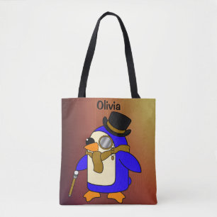 Cute cartoon penguin brown tote bag