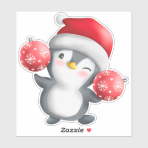 Cute Cartoon Penguin Christmas Sticker