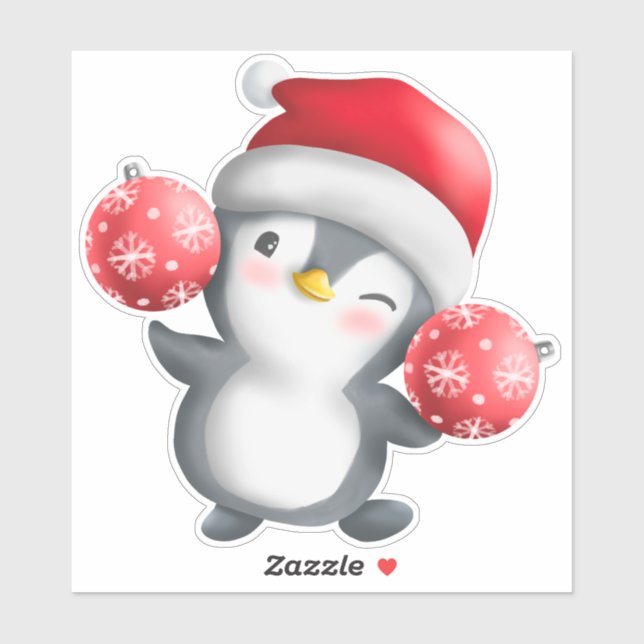 Cute Cartoon Penguin Christmas Sticker (Sheet)