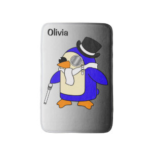 Cute cartoon penguin classic black and white bath mat