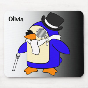 Cute cartoon penguin classic black and white mouse mat