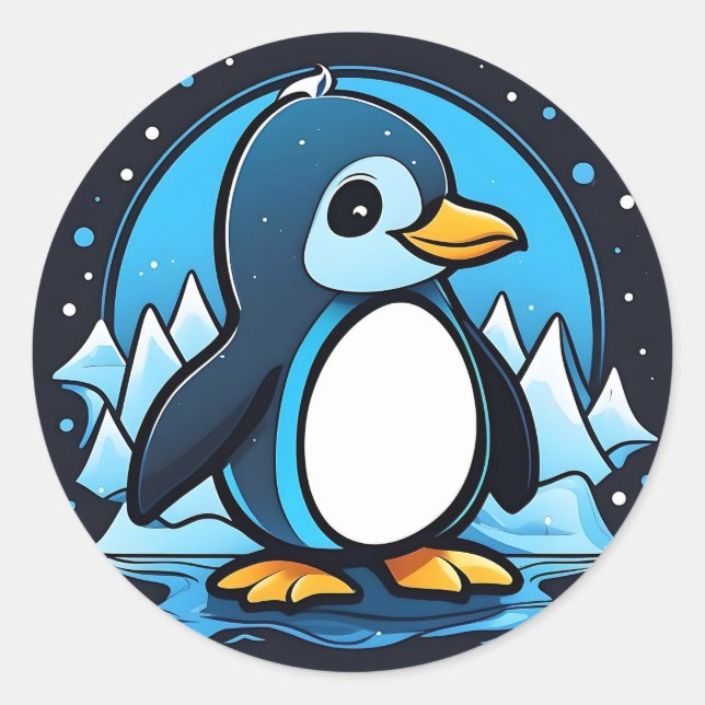 Cute Cartoon Penguin Cold Classic Round Sticker (Front)