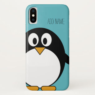 Cute Cartoon Penguin Custom Name Blue iPhone X Case