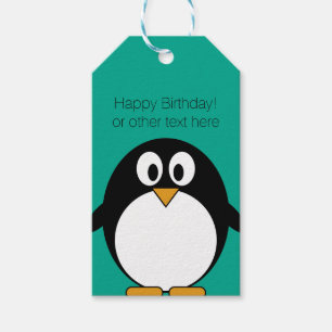 Cute Cartoon Penguin Custom Name Emerald Gift Tags